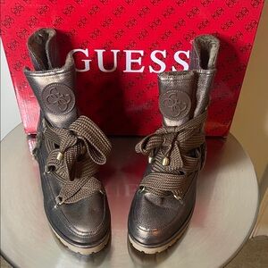 Guess Metallic Bronze Lace-Up Ankle Boots